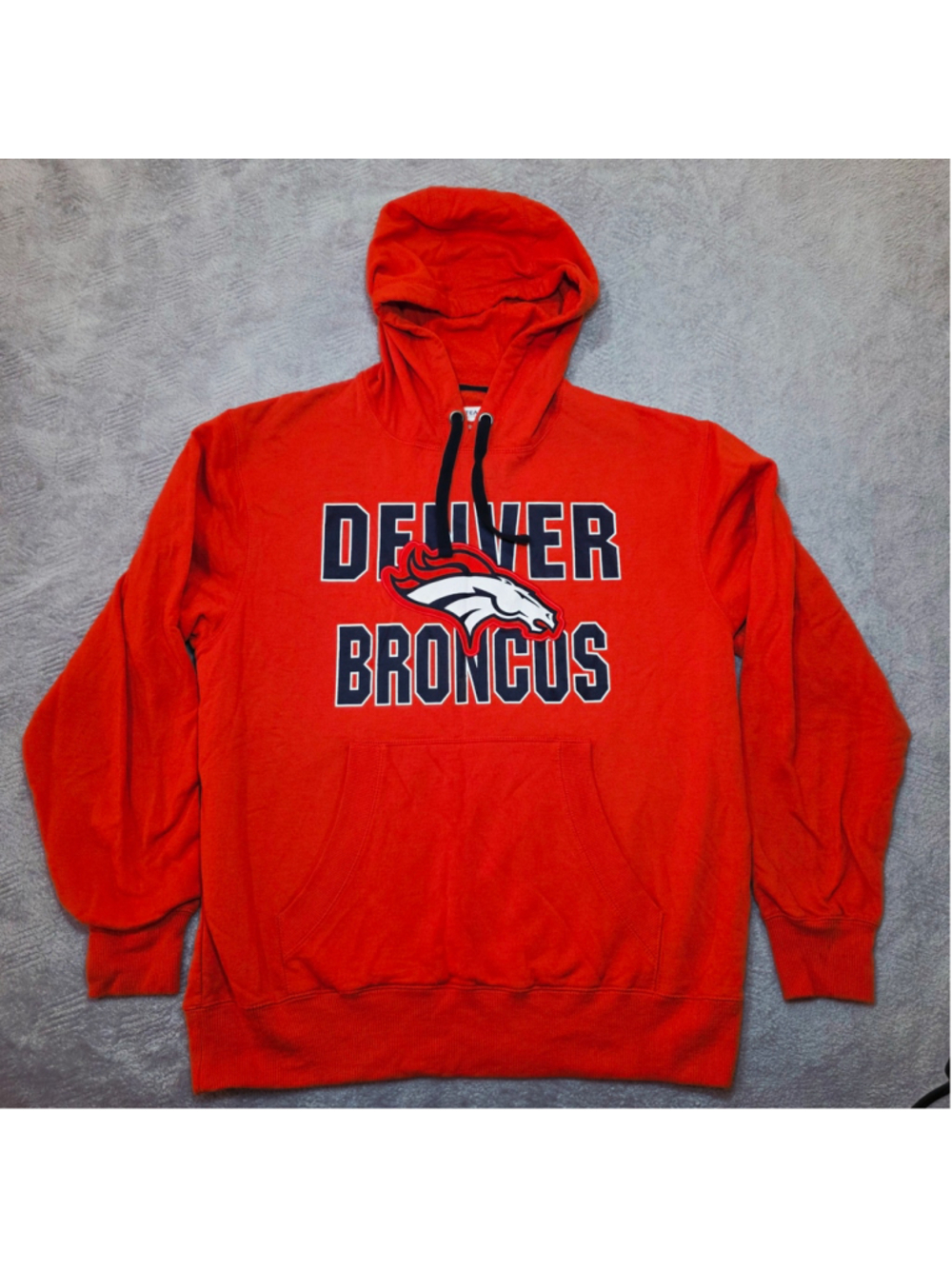 Denver Broncos Hoodie Men's Large Orange Stitched Logo Pullover NFL